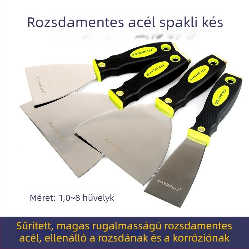 BONDWALL Rozsdamentes acélból készült, multifunkcionális vakoló kés kéttónusú markolattal, ideális vakoláshoz, díszítéshez és falazáshoz