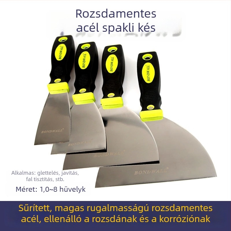 BONDWALL Rozsdamentes acélból készült, multifunkcionális vakoló kés kéttónusú markolattal, ideális vakoláshoz, díszítéshez és falazáshoz