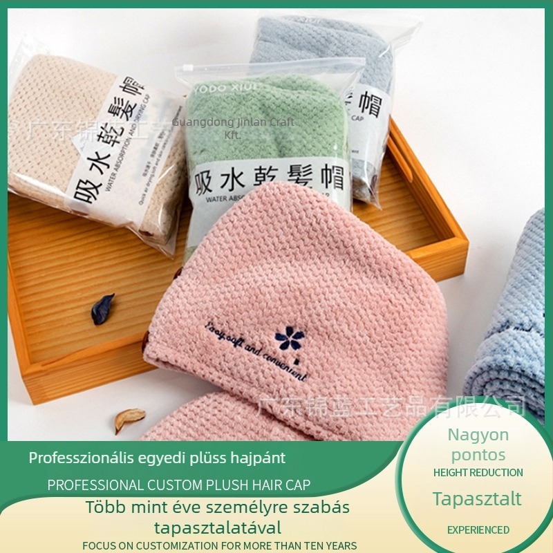 Hajszárító készlet: nedvszívó fejkendő és két rétegű szárító sapka, egyéni gyártású, termékkód 55213, Guangdong Jinlan
