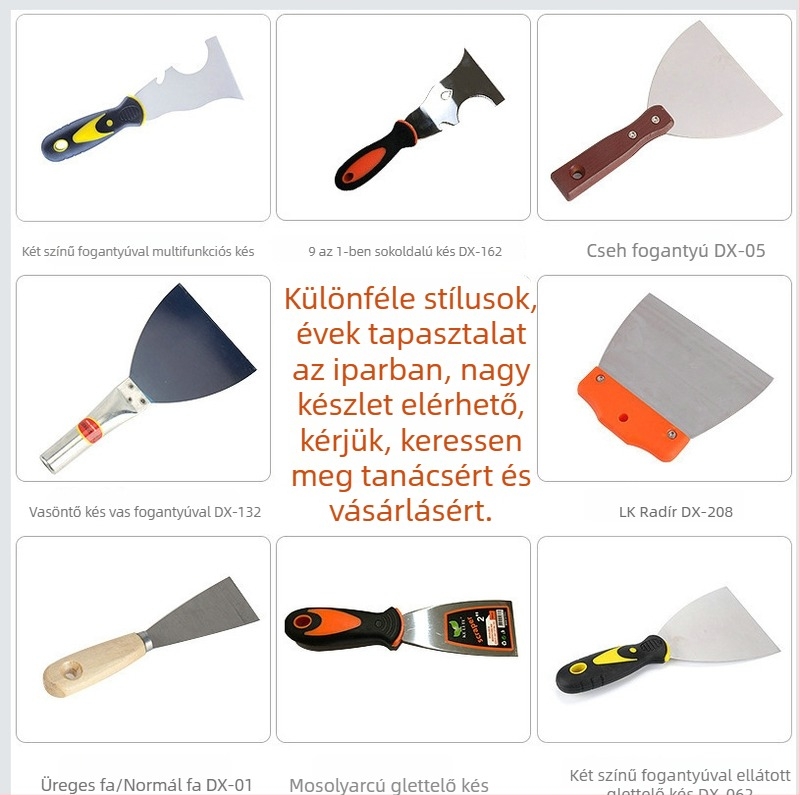 Japán stílusú kőműves szerszámkészlet fa fogantyúval: tömítő kés, vakolókanál és tisztító kés