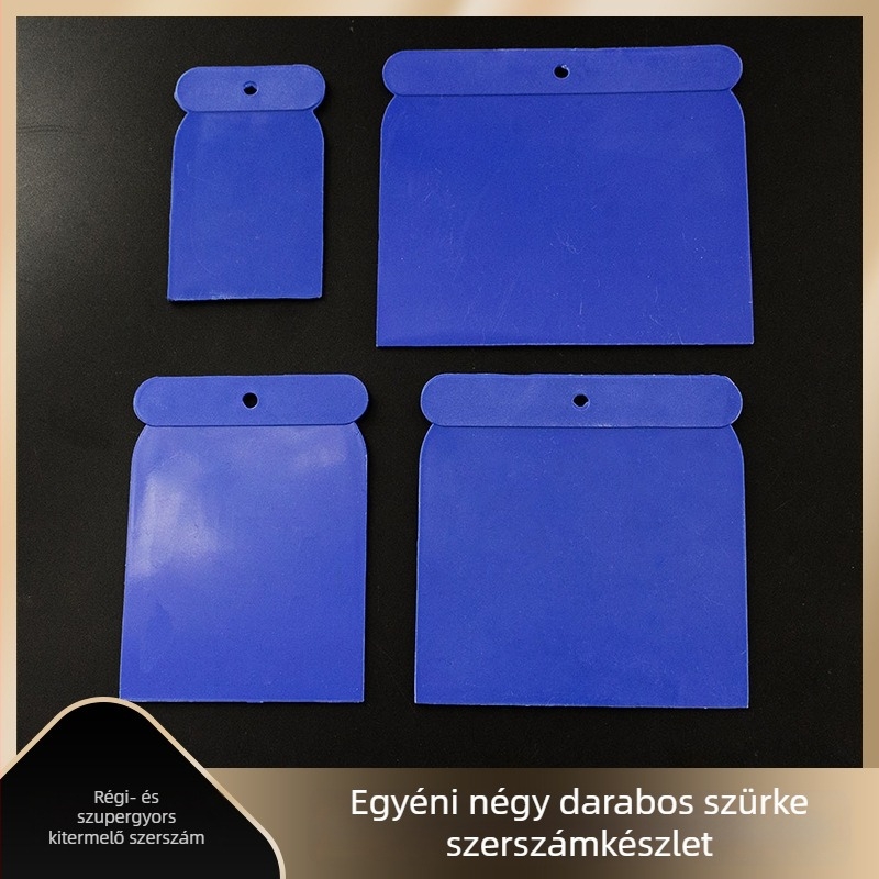 Egyéni négy darabos glettelő késkészlet építéshez – pengék: műanyag / szénacél / rozsdamentes acél; nyél: acél; sorozat Jr5011; alkalmazás: épületdekoráció