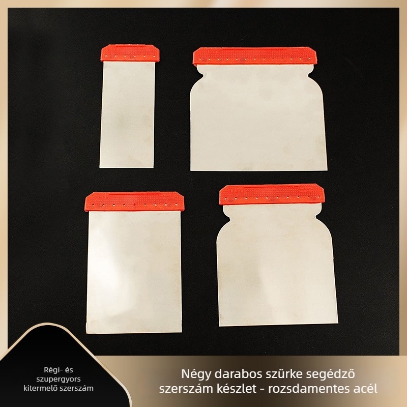 Egyéni négy darabos glettelő késkészlet építéshez – pengék: műanyag / szénacél / rozsdamentes acél; nyél: acél; sorozat Jr5011; alkalmazás: épületdekoráció