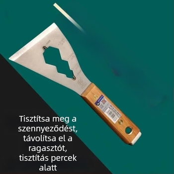 Többfunkciós spatula vakolat és cement eltávolítására – rozsdamentes acél és fa markolat, vastagodott kialakítás, nehéz felújítási eszköz, logó nyomtatás elérhető
