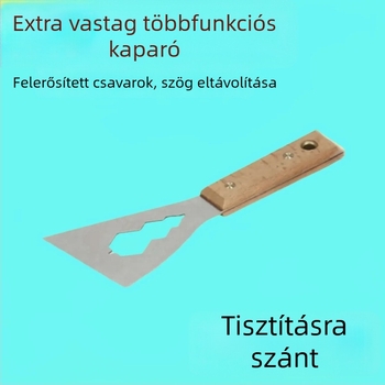 Többfunkciós spatula vakolat és cement eltávolítására – rozsdamentes acél és fa markolat, vastagodott kialakítás, nehéz felújítási eszköz, logó nyomtatás elérhető