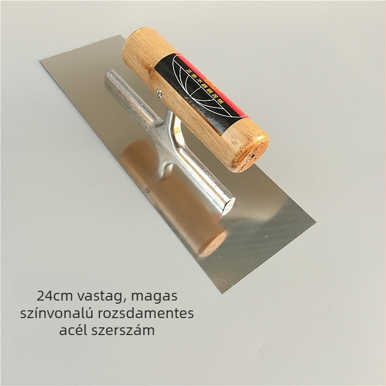 Rozsdamentes acél glettelő spatula tölgyfa nyéllel és alumínium talppal, gletteléshez és falazáshoz