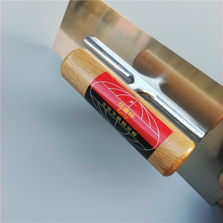 Rozsdamentes acél glettelő spatula tölgyfa nyéllel és alumínium talppal, gletteléshez és falazáshoz