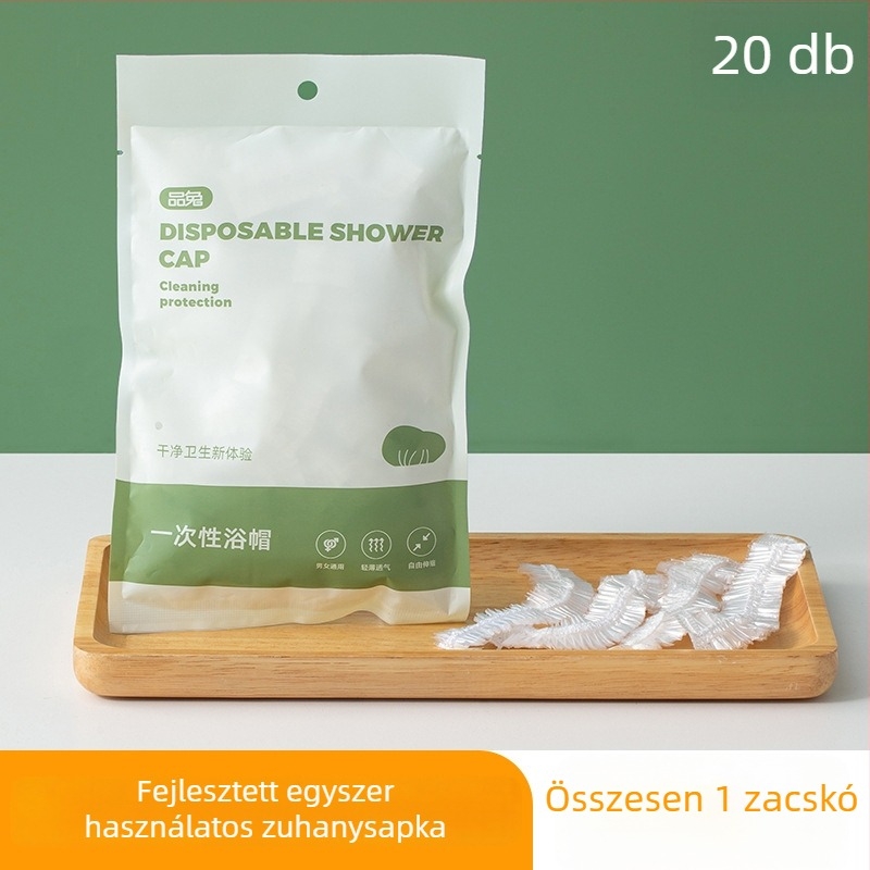 Egyszer használatos zuhanysapka gumis pánttal, vastagított PE műanyagból, hajfestéshez, szalonban és szállodában
