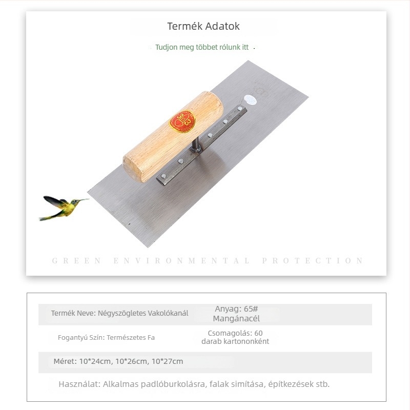 Vakolókanál vakoláshoz — 65# mangánacél, téglalap alakú, kopásálló