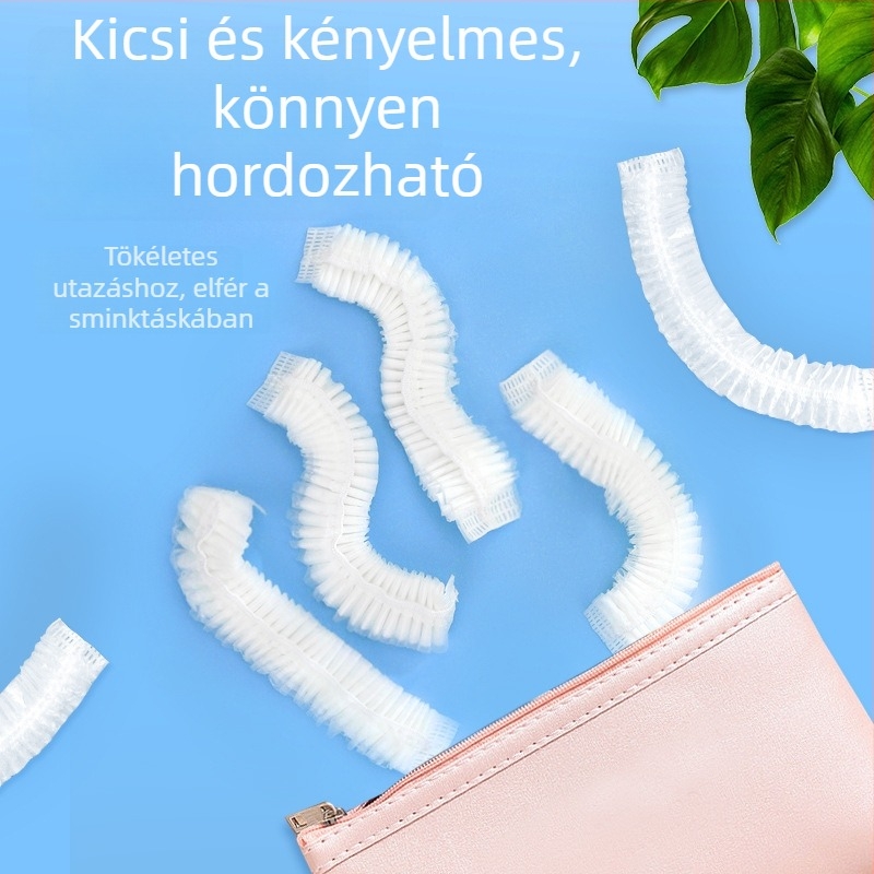 Egyszer használatos PE zuhanysapka, átlátható műanyag, vízálló, vastag csíkos sapka, 100 egyenként csomagolt
