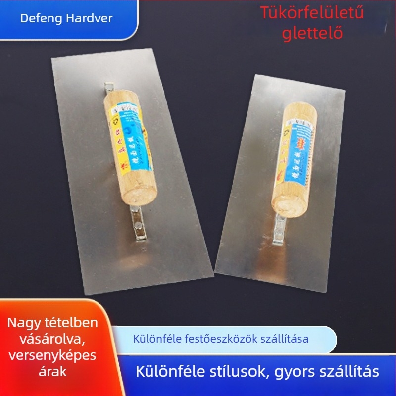 Defeng lapos glettelő kés, fa nyéllel, tükrös pengével – gletteléshez és vakoláshoz