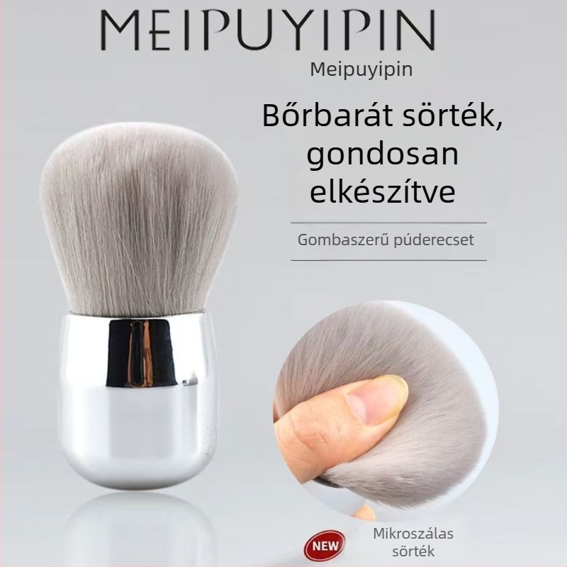 Gomba alakú porecset manikűrhöz, fém nyéllel, nagy fej, puha sörtékkel