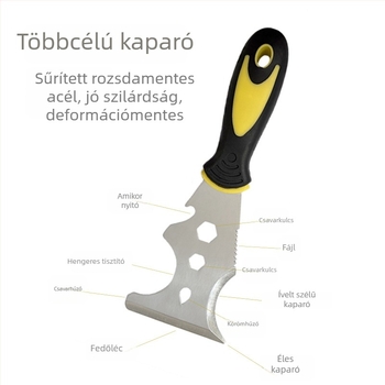 Rozsdamentes acélból készült többszörös funkciójú glettelő kés és kaparó (lapos penge; festék eltávolítás; ragasztó eltávolítás; megvastagodott penge; többfunkciós)