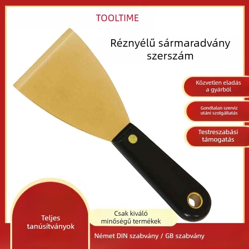 Sárgaréz pengéjű glettelő kés műanyag nyéllel, antistatikus, olaj- és földgáz-ipari környezetben használható