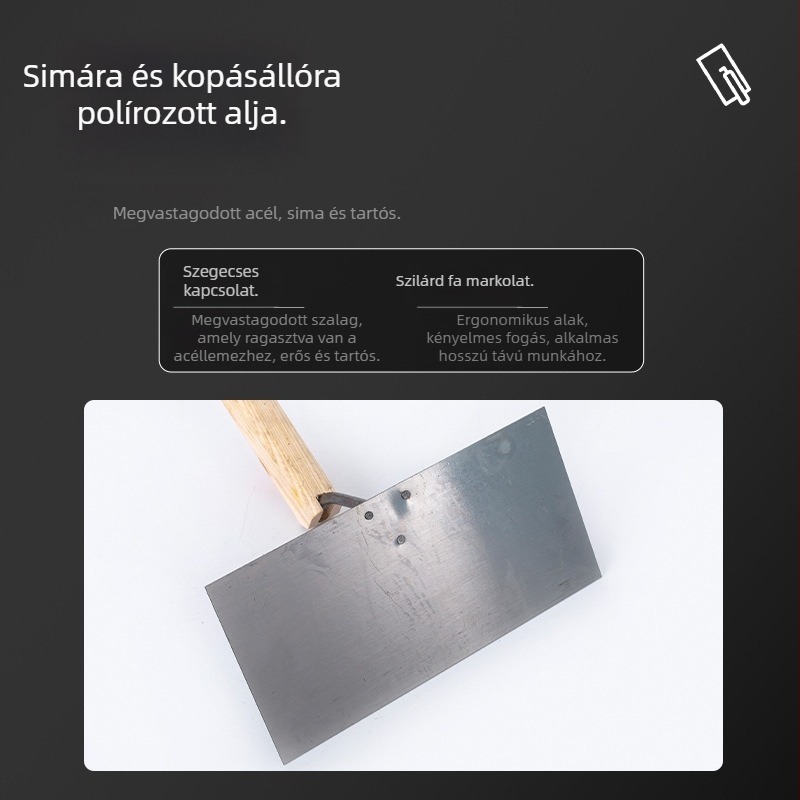 Rozsdamentes acélból készült sík vakoló kés – építőipari eszköz a falazáshoz és gletteléshez
