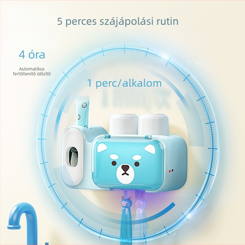 Gyerekeknek szánt intelligens UV-szárítással rendelkező fogkefetartó, falra szerelhető, műanyag, logózható