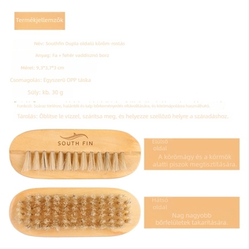 Manikűr tisztító ecset fa markolatú és disznó szőrös sörtékkel — Blue ZOO, Zhejiang eredetű, 30 g, köröm eszközök