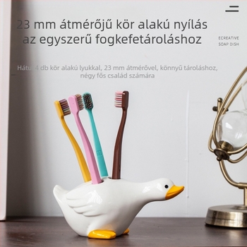 Kerámiából készült fogkefetartó, 4 rekesszel, szárítás és UV sterilizálás, fúrás nélküli felhelyezés