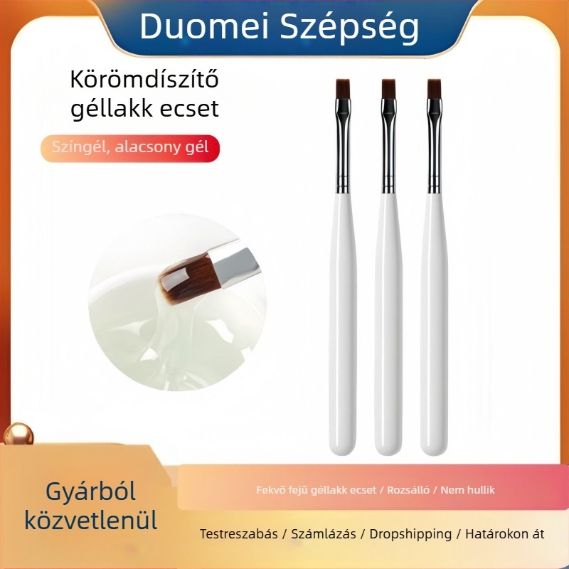 Manikűr fototerápiás ecset, gyorsan száradó sík szájú köröm ecset toll, gél toll, műanyag + rozsdamentes acél, egy darabos csomag