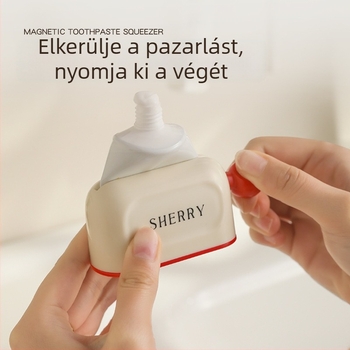 Fogkefetartó mágneses szájvíz pohárral és fogkrém kinyomóval, ABS, vákuumos rögzítés