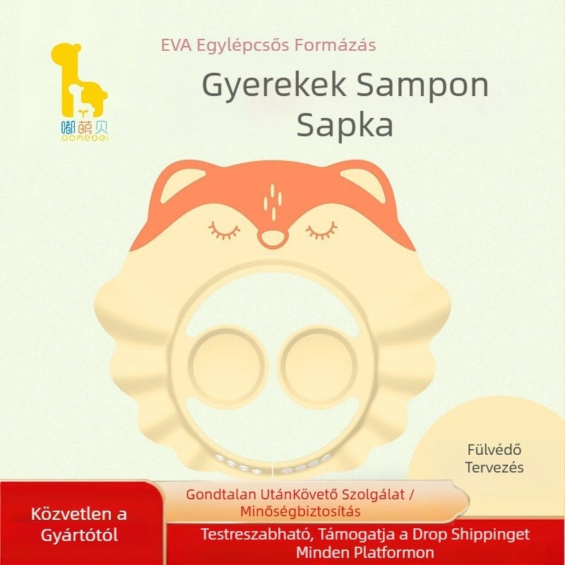 Baba sampon sapka gyermekeknek, vízálló fülvédővel, állítható, rajzfilmes stílus, anyagok: TPE, PP