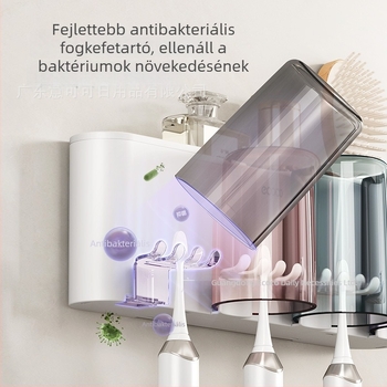 Fali fogkefetartó pohár tartóval, fúrás nélküli szerelés, PET anyag, 4–8 fogkefe rekesz