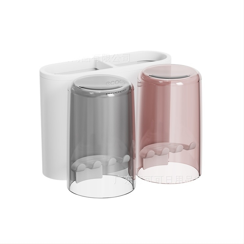 Fali fogkefetartó pohár tartóval, fúrás nélküli szerelés, PET anyag, 4–8 fogkefe rekesz