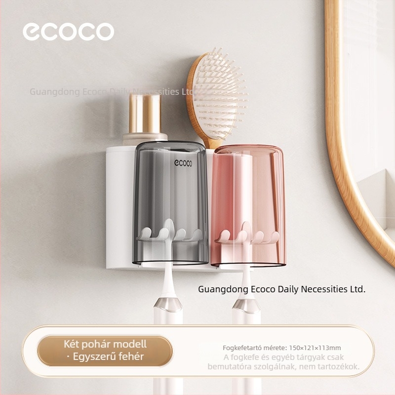 Fali fogkefetartó pohár tartóval, fúrás nélküli szerelés, PET anyag, 4–8 fogkefe rekesz