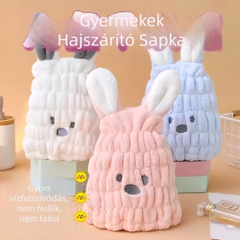 Gyermek hajszárító sapka – korall plüss, rendkívül nedvszívó és gyorsan száradó, tömeg 50–79 g
