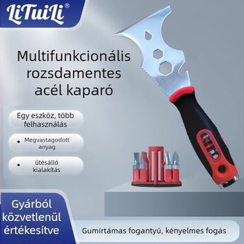 Lituili többfunkciós glettkés bitével, 16‑in‑1, rozsdamentes acél penge és műanyag markolat