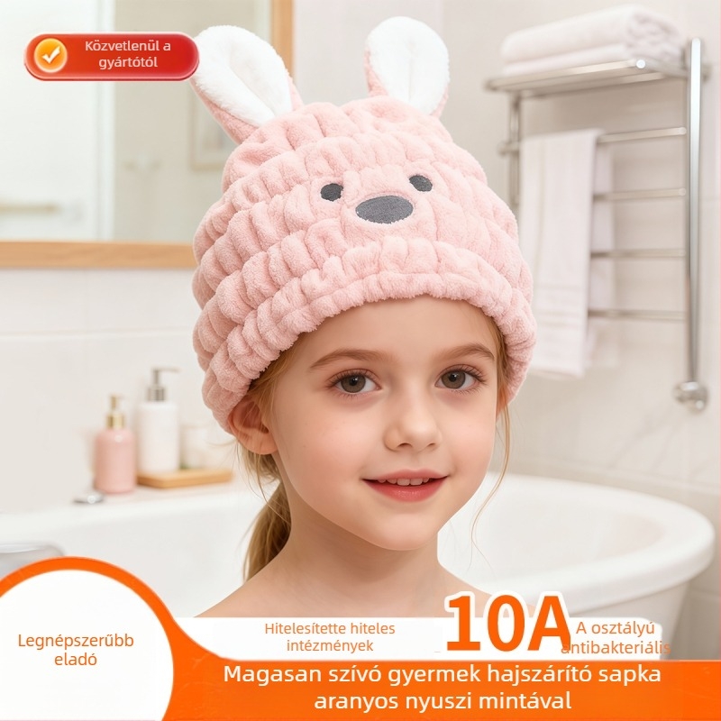 Gyerekek hajszárító sapka, aranyos Cartoon stílus, korall fleece 150D, hímzett, 80–99 g, mosás utáni használatra