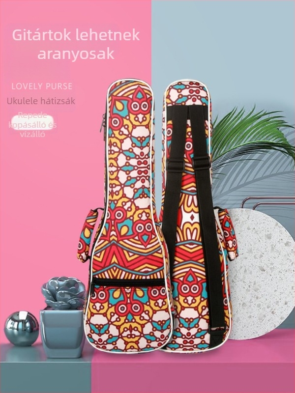 Geometriai mintás vászon hátizsák ukulele számára, légáteresztő és könnyű, uniszex, alkalmas ukulele és kis gitár számára, belső nylon bélés