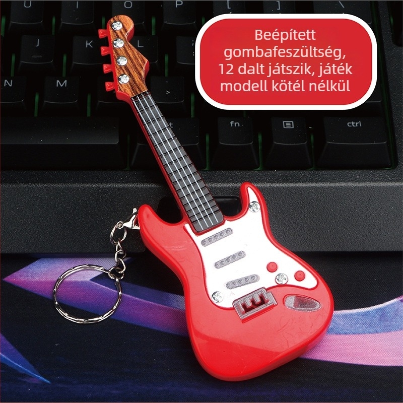 Benefit kis elektromos gitár kulcstartó, műanyag, klasszikus stílus, ajándékra kész