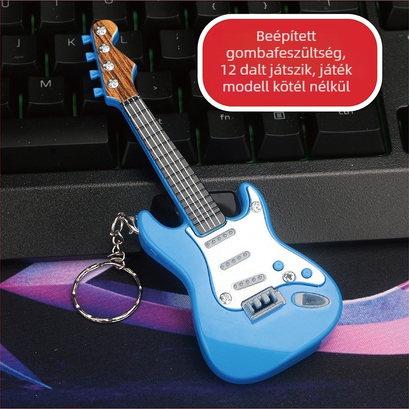 Benefit kis elektromos gitár kulcstartó, műanyag, klasszikus stílus, ajándékra kész