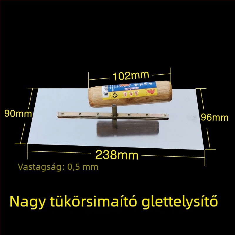Glettelő glettkanál fa nyéllel, sík penge vakoláshoz és cementes gletteléshez