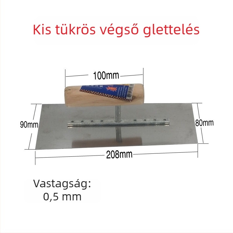 Glettelő glettkanál fa nyéllel, sík penge vakoláshoz és cementes gletteléshez
