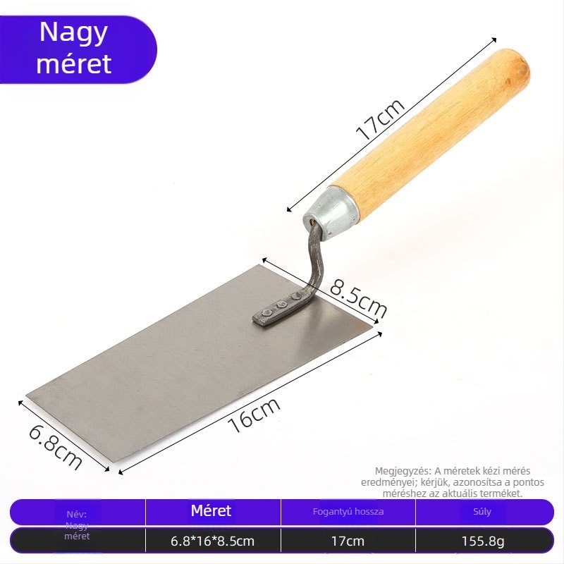 Cement vakoló kés fa nyéllel, gittelésre, kerámia csempék felrakására és padlófestésre