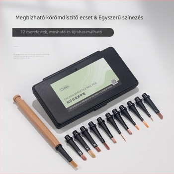 Cserélhető hegyű körmös ecsetek készlet – vonalrajzhoz, színes rajzokhoz és gravírozáshoz | hordozható műanyag fogantyú