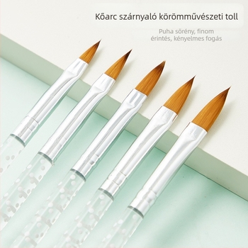 Manikűr ecsetkészlet: 5 darab, kristály toll, gravírozott ecsetek rajzoláshoz és satírozáshoz, hordozható műanyag nyél