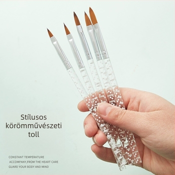 Manikűr ecsetkészlet: 5 darab, kristály toll, gravírozott ecsetek rajzoláshoz és satírozáshoz, hordozható műanyag nyél