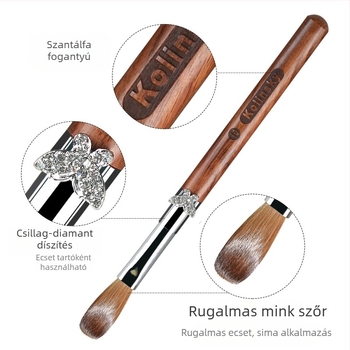 Gravírozott manikűr tollfa fa nyéllel, hosszú nyél, 10 darabos ecsetkészlet