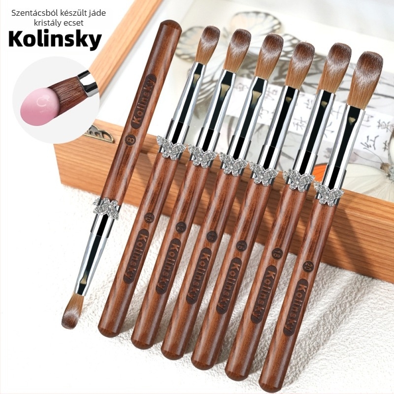 Gravírozott manikűr tollfa fa nyéllel, hosszú nyél, 10 darabos ecsetkészlet