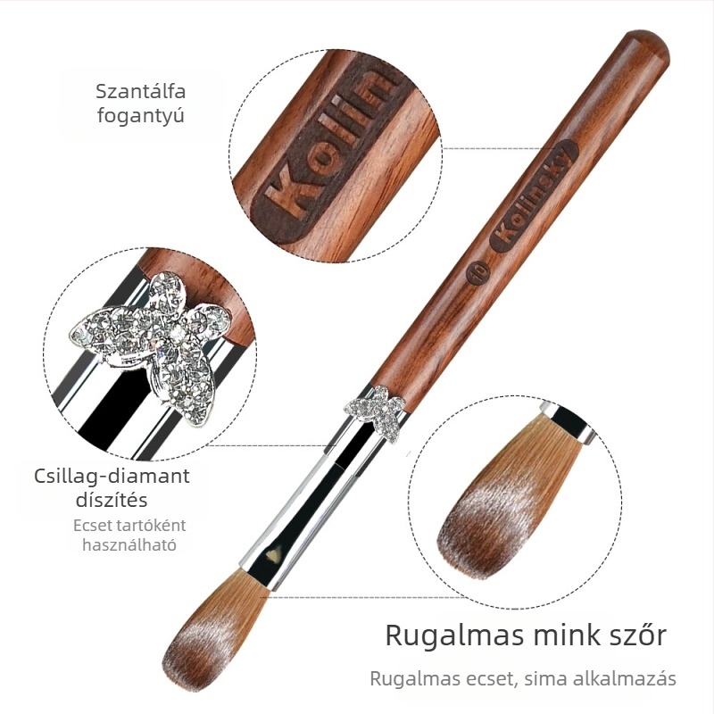 Gravírozott manikűr tollfa fa nyéllel, hosszú nyél, 10 darabos ecsetkészlet