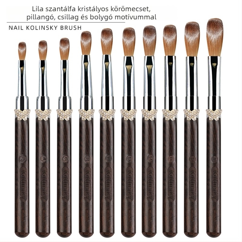 Gravírozott manikűr tollfa fa nyéllel, hosszú nyél, 10 darabos ecsetkészlet