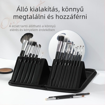 Összecsukható sminkecset-táska álló kivitelben, 1 db nylon ecsettel, manikűr eszközökhöz és szemöldökceruzához