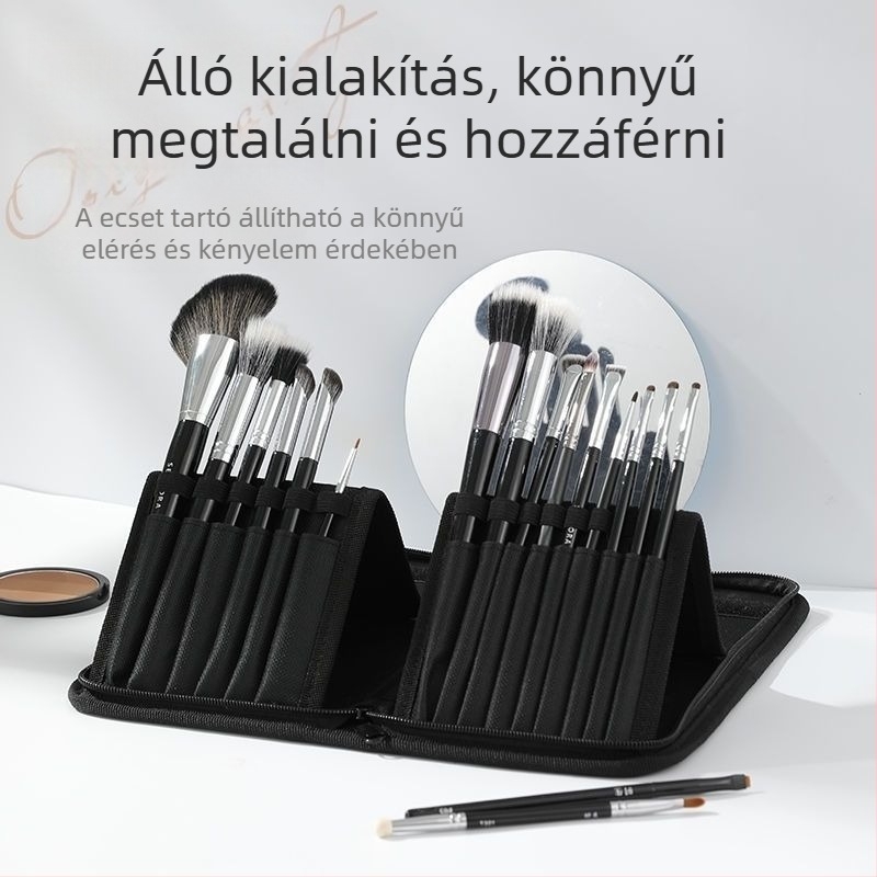 Összecsukható sminkecset-táska álló kivitelben, 1 db nylon ecsettel, manikűr eszközökhöz és szemöldökceruzához