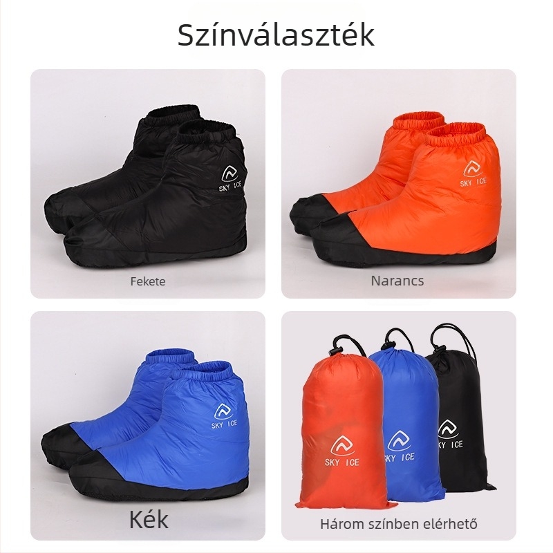 Uniszex cipőfedő duck-down szigeteléssel, csúszásmentes talppal, vízálló, kültéri használatra, téli–tavaszi–ősz szezonokra