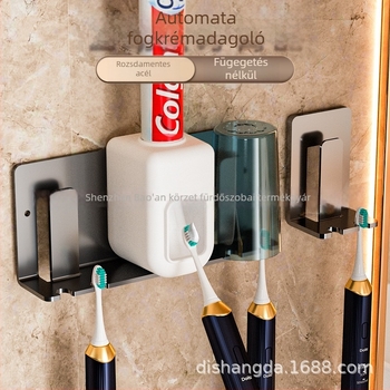 Rozsdamentes acél fogkefetartó, fúrás nélküli szerelhető, automatikus fogkrém kinyomóval és elektromos fogkefe tároló állvánnyal
