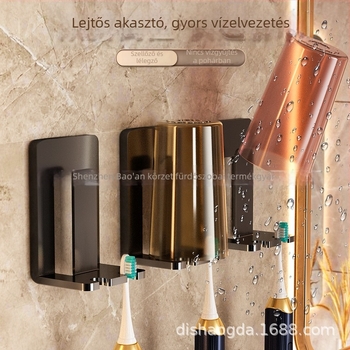 Rozsdamentes acél fogkefetartó, fúrás nélküli szerelhető, automatikus fogkrém kinyomóval és elektromos fogkefe tároló állvánnyal