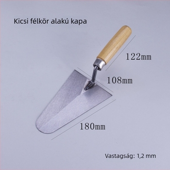 Kör fejű glettelőkanál, nagy glettelőkanál, téglázó glettelőkanál, téglafalazáshoz való glettelőkanál, glettelő kés, téglázó lapát, cement, homok és vakolat eszköz