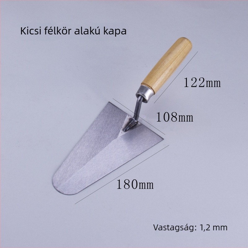 Kör fejű glettelőkanál, nagy glettelőkanál, téglázó glettelőkanál, téglafalazáshoz való glettelőkanál, glettelő kés, téglázó lapát, cement, homok és vakolat eszköz